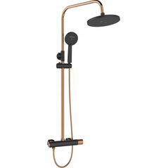 Shower system INVENA MOONLIGHT: rain and hand shower, mixer, black with gold details