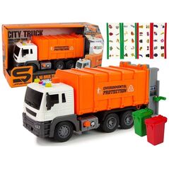 LeanToys Śmieciarka Napęd Frykcyjnym Efekty Dźwiękowe Pomarańczowa 1:16 Segregowanie