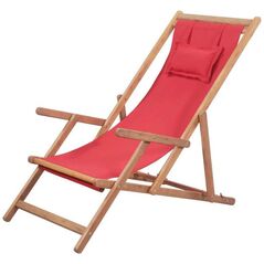 vidaXL składany leżak plażowy, tkanina i drewniana rama, czerwony (43995)