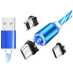 Kabel USB Aptel USB-A - USB-C + microUSB + Lightning Niebieski (4349-uniw)