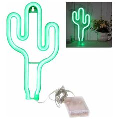 Lampa stołowa Aptel ZD79 LAMPA NEONOWA LED ŚCIENNA USB KAKTUS ZIELONA