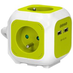 Orno Przedłużacz Kostka 4-krotny z ładowarką 2xUSB 1,4m limonkowy