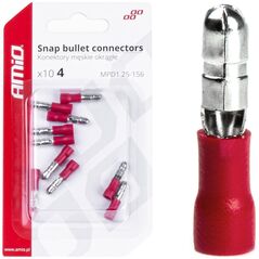 AMiO Konektory izolowane męskie okrągłe walcowe 4mm 0.5-1.5mm2 10a 10 szt. amio-03071