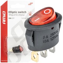 AMiO Włącznik przełącznik czerwonym owalny 12v 230v podświetlany bu01 amio-03612