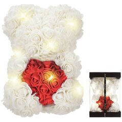 ATL BQ54C Miś z róż z sercem 25cm             biało-czerwony led