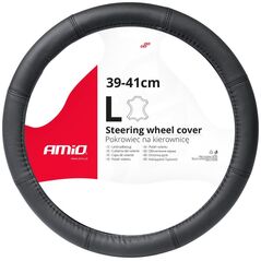 AMiO Pokrowiec skórzany nakładka na kierownicę samochodową l 39-41cm swc-48-l amio-03547