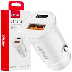 Ładowarka AMiO Ładowarka samochodowa usb-a + usb-c 20w amio-03877