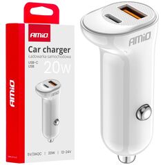 Ładowarka AMiO Ładowarka samochodowa usb-a+ usb-c 20w amio-03875