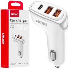 Ładowarka AMiO Ładowarka samochodowa 2x usb-a + usb-c 38w amio-03886