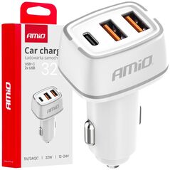 Ładowarka AMiO Ładowarka samochodowa 2x usb-a + usb-c 32w amio-03890