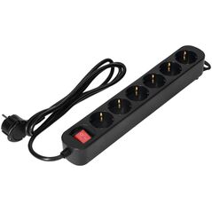 Orno Przedłużacz 6-krotny 2P+Z(Schuko), z wyłącznikiem, 3m H05VV-F 3x1,0mm2, Imax=10A, płaska wtyczka, czarny