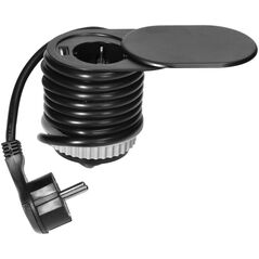 Orno Gniazdo meblowe ?6cm, czarne, wpuszczane w blat z przesuwną pokrywką, ładowarką USB i przewodem 1,9m, 1x2P+Z, 1xUSB (2,4A), 3x1,5mm?, wersja Schuko
