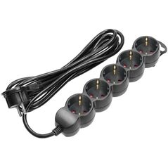 Orno Przedłużacz 5-krotny 2P+Z (Schuko), 1,5m H05VV-F 3x1,5mm2, Imax=16A, płaska wtyczka, czarny