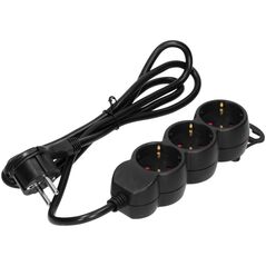 Orno Przedłużacz 3-krotny 2P+Z (Schuko), 1,5m H05VV-F 3x1,5mm2 , Imax=16A, płaska wtyczka, czarny