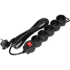 Orno Przedłużacz 5-krotny 2P+Z z wyłącznikiem, 1,5m H05VV-F 3x1,5mm2, Imax=16A, płaska wtyczka, czarny
