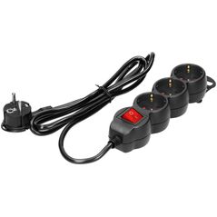 Orno Przedłużacz 3-krotny 2P+Z (Schuko), z wyłącznikiem, 1,5m H05VV-F 3x1,5mm2, Imax=16A, płaska wtyczka, czarny