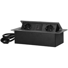 Orno Gniazdo meblowe wpuszczane w blat z płaskim frezowanym rantem, ładowarką USB i przewodem 1,5m, 2x2P+Z (Schuko), 2xUSB (typ A+C| 3,6A), grafitowe