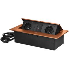 Orno Gniazdo meblowe wpuszczane w blat z płaskim frezowanym rantem, ładowarką USB i przewodem 1,5m, 2x2P+Z (Schuko), 2xUSB (typ A+C|3,6A), złote