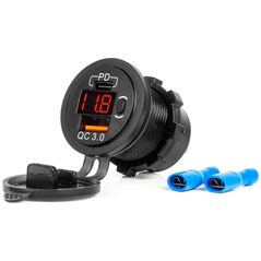 Ładowarka AMiO Ładowarka samochodowa z gniazdami usb i testerem napięcia wodoodporna z włącznikiem usb + usb c qc3.0 12/24v amio-04222