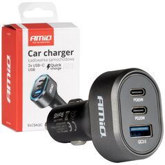 Ładowarka AMiO Szybka ładowarka samochodowa 85w qc3.0 pd65w pd20w 2x usb-c 1x usb-a amio-04177