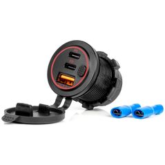 Ładowarka AMiO Ładowarka samochodowa z gniazdami usb wodoodporna z włącznikiem usb + 2x usb-c qc3.0 12v 24v amio-04227