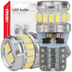 Żarówki led canbus t10 w5w 16smd 2smd 3014 3030 white 12v 24v amio-04260