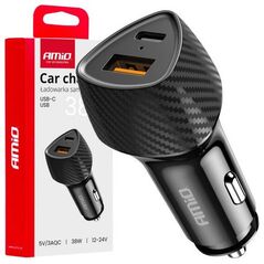 Ładowarka samochodowa QC+PD 38W USB-A + USB-C AMIO-04283