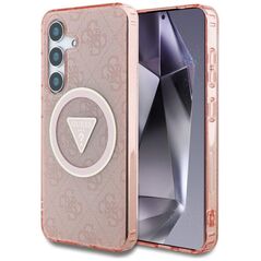 Guess 4G Glitter Triangle Buttons MagSafe Case for Samsung Galaxy S25 Pink