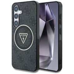 Guess 4G Glitter Triangle Buttons MagSafe case for Samsung Galaxy S25 black