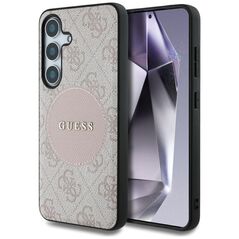 Guess 4G Round Patch Classic Logo MagSafe Case for Samsung Galaxy S25 Plus Pink