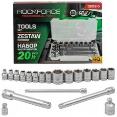 Rockforce Tool Set 3/8" Σετ εργαλείων 20 τεμαχίων με υποδοχές (6-22mm), προσαρμογείς και προεκτάσεις 14404398 5906692107841