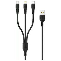 Kabel USB Denmen USB-A - USB-C + microUSB + Lightning 1 m Czarny (29360)