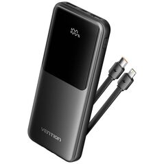 VENTION 10.000mAh Power Bank (Micro-USB + USB-C + USB-A + USB-A) with Built-In Type-C and Lightning Cables 22.5W Black Led Display Type (FHOB0) (VENFHOB0) έως 12 άτοκες Δόσεις