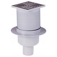 Kratka ściekowa 105×105/50 mm odpływ pionowy, kratka nierdzewna, syfon mokry