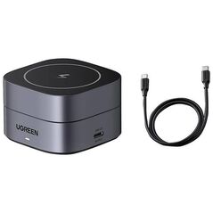 Ładowarka Ugreen Ładowarka indukcyjna Qi 2w1 Ugreen W256 do iPhone, AirPods, 20W (czarna) + kabel USB-C do USB-C 1m