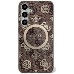 Guess 4G Background Gold Electroplated Peony Pattern MagSafe case for Samsung Galaxy S25 brown