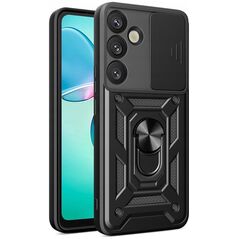 Etui pancerne Hybrid Armor Camshield z osłoną aparatu i metalowym ringiem do Samsung Galaxy S25 - czarne