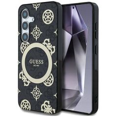 Guess 4G Background Gold Electroplated Peony Pattern MagSafe case for Samsung Galaxy S25 black