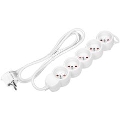 Orno Przedłużacz 5-krotny 2P+Z, 1,5m H05VV-F 3x1,5mm2 , Imax=16A, płaska wtyczka, biały