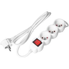 Orno Przedłużacz 3-krotny 2P+Z z wyłącznikiem, 1,5m H05VV-F 3x1,5mm2, Imax=16A, płaska wtyczka, biały