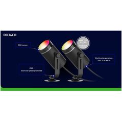 Deltaco Sodo šviestuvas DELTACO SMART HOME 2 žibintai, 8W vienam žibintui, RGB + 2700K / SH-GLK01 13411832 7333048051387