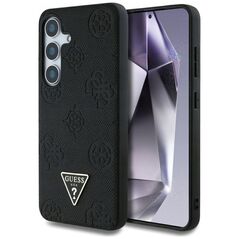 Etui Guess Grained Hot Stamp Peony  Pattern Triangle Logo MagSafe do Samsung Galaxy S25 czarny