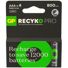 GP GP ReCyko Pro Rechargeable Battery, Size AAA, 800 mAh, 4-pack
