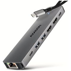 ML AXAGON HMC-7HX2 Wieloportovy hub USB 7in1, 5Gbps, 2x USB-A, 1x USB-C, 2x HDMI 4K/60Hz, GLAN, PD 100W, 15cm USB-C kabel
