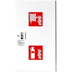 Hydrant DN52 zawieszany z koszem, 850x500x200,  z miejscem na gaśnicę, wąż 2x20m, zamek patent, RAL 9003