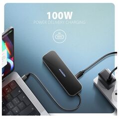 axagon HMC-6GLN Wieloportowy hub USB 6in1, 5Gbps, 2xUSB-A, 1x USB-C, GLAN, HDMI 4K/60Hz, PD 100W, 20cm USB-C kabel
