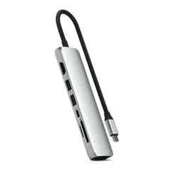 Satechi 7-in-1 HUB USB-C Slim Multiport Adapter with Ethernet USB-C / 2xUSB-A, USB-C PD, HDMI 4K, card reader, Ethernet silver
