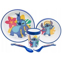 Disney Stitch - Antypoślizgowy zestaw naczyń do mikrofali 5 szt. (talerz, miska, kubeczek, widelec, łyżeczka)