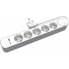 HOME EXTENSION CORD 5x SOCKETS 3m WITH SWITCH 1x USB-A 1x USB-C