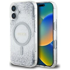Etui Guess HC Resin Bottom Glitter do     iPhone 16 MagSafe srebrny